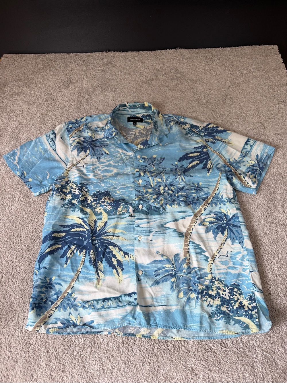 Bonobos Button Up Camp Shirt Men Large 100% Lyocell Floral Hawaiian Short Sleeve